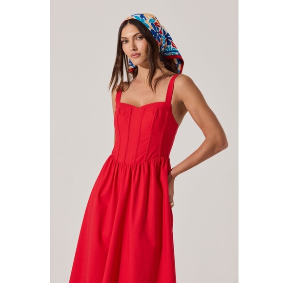 NEW ASTR The Label RED Sweetheart CORSET Linen A-LINE Midi DRESS XS - Picture 13 of 16